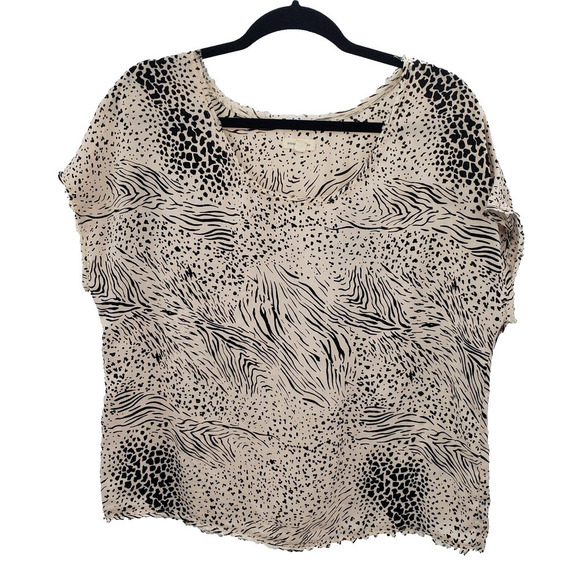 Silence & Noise Medium Animal Print Blouse Women Boxy Short Sleeve Cheetah Tiger - Picture 1 of 12